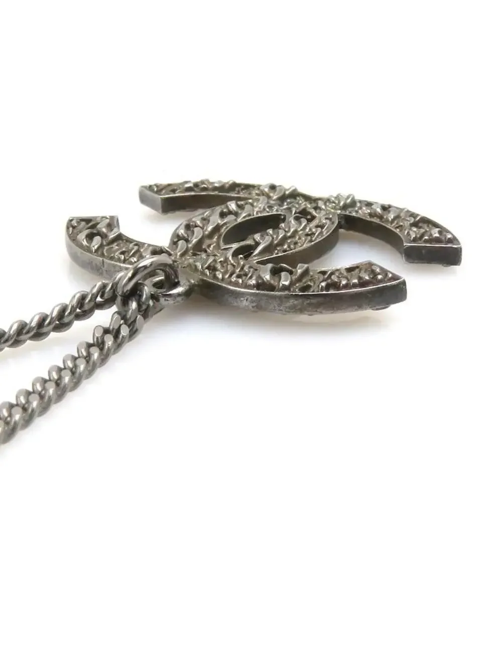Auth Chanel Cc Logo Necklace Gunmetal #293550C41B